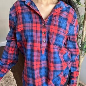 JACHS Girlfriend Denim and Plaid button  Flannel Shirt